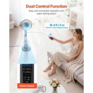 misting fan, 3 wind speeds misting standing fan, mister cooling fans with 0.79 gal water tank, remote & panel control, water cooling fans for indoor, outdoor, garage, patio, living room, 3 modes