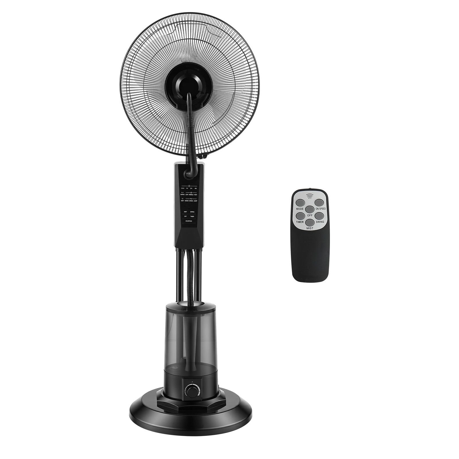 misting fan, 3 wind speeds misting standing fan, mister cooling fans with 0.79 gal water tank, remote & panel control, water cooling fans for indoor, outdoor, garage, patio, living room, 3 modes