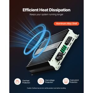 monoblock car amplifier, 1200w rms max, 1/2/4 ohm stable, 1 channel class d car audio amplifier with remote subwoofer level control, low pass filter, bass boost & phase shift, volume controller
