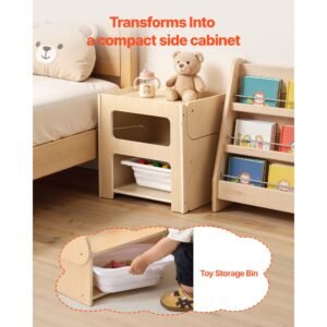 montessori weaning table and chair set, wooden, kids table and chair set for toddlers 1 5, step stool with blackboard and storage space, easy to clean, for eating, drawing, reading, playing