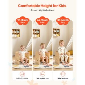 montessori weaning table and chair set, wooden, kids table and chair set for toddlers 1 5, step stool with whiteboard and 3 heights adjustable, easy to clean, for eating drawing reading playing