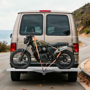 motorcycle carrier, 400 lbs capacity, heavy duty aluminum hitch mount rack with 47in loading ramp, straps & stabilizer, scooter dirt bike trailer hauler for car truck with 2 inch hitch receiver
