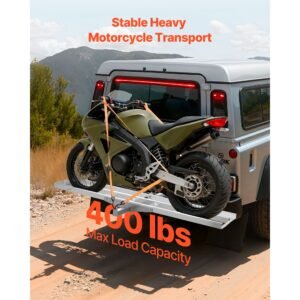 motorcycle carrier, 400 lbs capacity, heavy duty aluminum hitch mount rack with 73in loading ramp, straps & stabilizer, scooter dirt bike trailer hauler for car truck with 2 inch hitch receiver