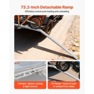 motorcycle carrier, 400 lbs capacity, heavy duty aluminum hitch mount rack with 73in loading ramp, straps & stabilizer, scooter dirt bike trailer hauler for car truck with 2 inch hitch receiver
