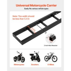motorcycle carrier, 500 lbs capacity, heavy duty steel hitch mount rack with 47in ramp, ratchet straps & stabilizer, scooter dirt bike trailer hauler for car truck with 2 inch hitch receiver