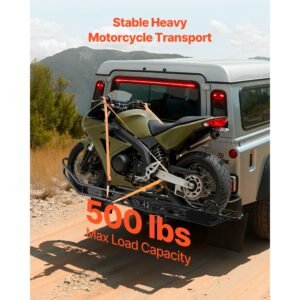 motorcycle carrier, 500 lbs capacity, heavy duty steel hitch mount rack with anti tilt lock device, straps & stabilizer, scooter dirt bike trailer hauler for car truck with 2 inch hitch receiver