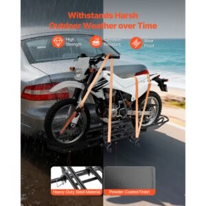 motorcycle carrier, 500 lbs capacity, heavy duty steel hitch mount rack with anti tilt lock device, straps & stabilizer, scooter dirt bike trailer hauler for car truck with 2 inch hitch receiver