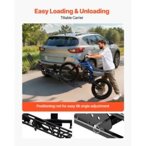 motorcycle carrier, 500 lbs capacity, heavy duty steel hitch mount rack with anti tilt lock device, straps & stabilizer, scooter dirt bike trailer hauler for car truck with 2 inch hitch receiver