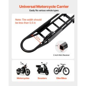 motorcycle carrier, 500 lbs capacity, heavy duty steel hitch mount rack with anti tilt lock device, straps & stabilizer, scooter dirt bike trailer hauler for car truck with 2 inch hitch receiver