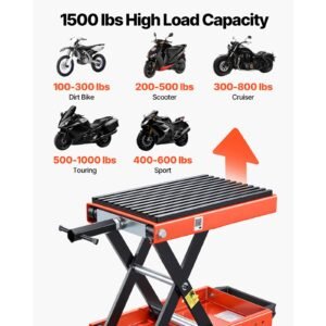 motorcycle lift, 1500 lbs motorcycle scissor lift jack with wide deck & lock pin, 4.13" 13.77" center hoist crank stand, steel scissor jack for street bikes, cruiser bikes, touring motorcycles