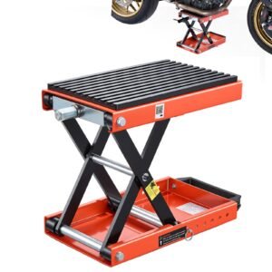 Motorcycle Lift, 1500 lbs Motorcycle Scissor Lift Jack with Wide Deck & Lock Pin, 4.13"-13.77" Center Hoist Crank Stand, Steel Scissor Jack for Street Bikes, Cruiser Bikes, Touring Motorcycles