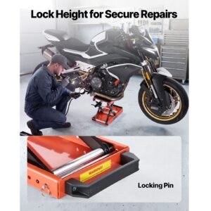 motorcycle lift, 1500 lbs motorcycle scissor lift jack with wide deck & lock pin, 4.13" 13.77" center hoist crank stand, steel scissor jack for street bikes, cruiser bikes, touring motorcycles