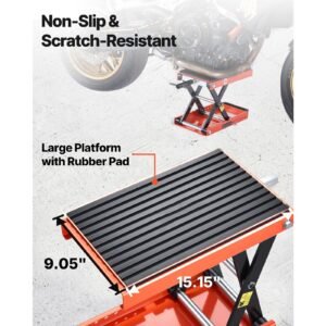 motorcycle lift, 1500 lbs motorcycle scissor lift jack with wide deck & lock pin, 4.13" 13.77" center hoist crank stand, steel scissor jack for street bikes, cruiser bikes, touring motorcycles