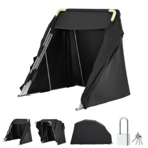 Motorcycle Storage Shelter with Security Lock, 600D Oxford Flip-Up Garage Tent, Heavy-Duty All-Weather Motorcycle Cover with Ventilation Windows, 136x54x75 in Outdoor Vehicle Shelter, Black
