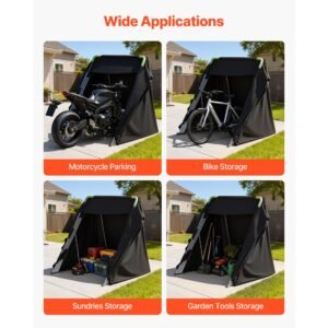 motorcycle storage shelter with security lock, 600d oxford flip up garage tent, heavy duty all weather motorcycle cover with ventilation windows, 136x54x75 in outdoor vehicle shelter, black