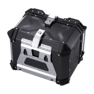 motorcycle top case, universal aluminum alloy motorbike tail box with leather lining, 45l waterproof detachable motorcycle top box with lock & back cushion, fit for 99% of motorcycle frames