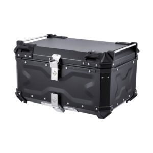 motorcycle top case, universal aluminum alloy motorbike tail box with leather lining, 65l waterproof detachable motorcycle top box with lock & back cushion, fit for 99% of motorcycle frames