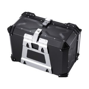 motorcycle top case, universal aluminum alloy motorbike tail box with leather lining, 65l waterproof detachable motorcycle top box with lock & back cushion, fit for 99% of motorcycle frames