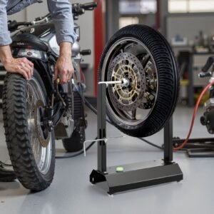 motorcycle wheel balancer, 88.2 lbs capacity, tire balancer & truing stand with adjustable centering cones and truing pointer, balancing tools for most motorcycles & bicycles, 32 inch wheel dia
