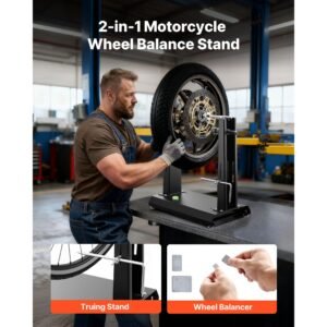 motorcycle wheel balancer, 88.2 lbs capacity, tire balancer & truing stand with adjustable centering cones and truing pointer, balancing tools for most motorcycles & bicycles, 35 inch wheel dia