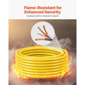 nm b wire, 6awg/3c non mettalic residential indoor electrical wire with ground, pvc sheathed high purity copper core cable, for outlets, switches, other loads & lighting wiring projects(50 ft)