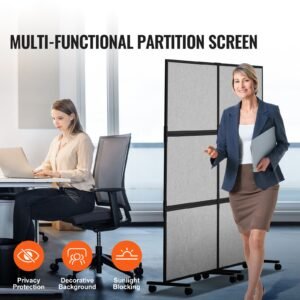 office divider, 2 panel office partition, freestanding office divider wall partition & privacy divider reduce noise and room separation, light grey