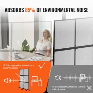 office divider, 2 panel office partition, freestanding office divider wall partition & privacy divider reduce noise and room separation, light grey