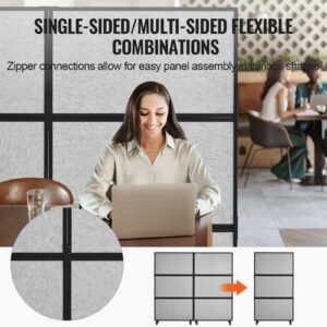 office divider, 2 panel office partition, freestanding office divider wall partition & privacy divider reduce noise and room separation, light grey
