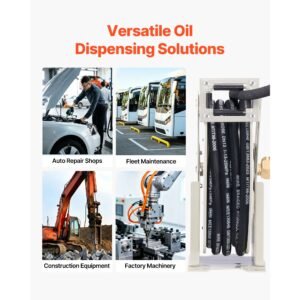 oil hose reel, 1/2 inch x 33 ft retractable, spring driven auto swivel rewind, max 3625 psi, heavy duty carbon steel construction with steel wire braided hose, for engine / gear / hydraulic oil