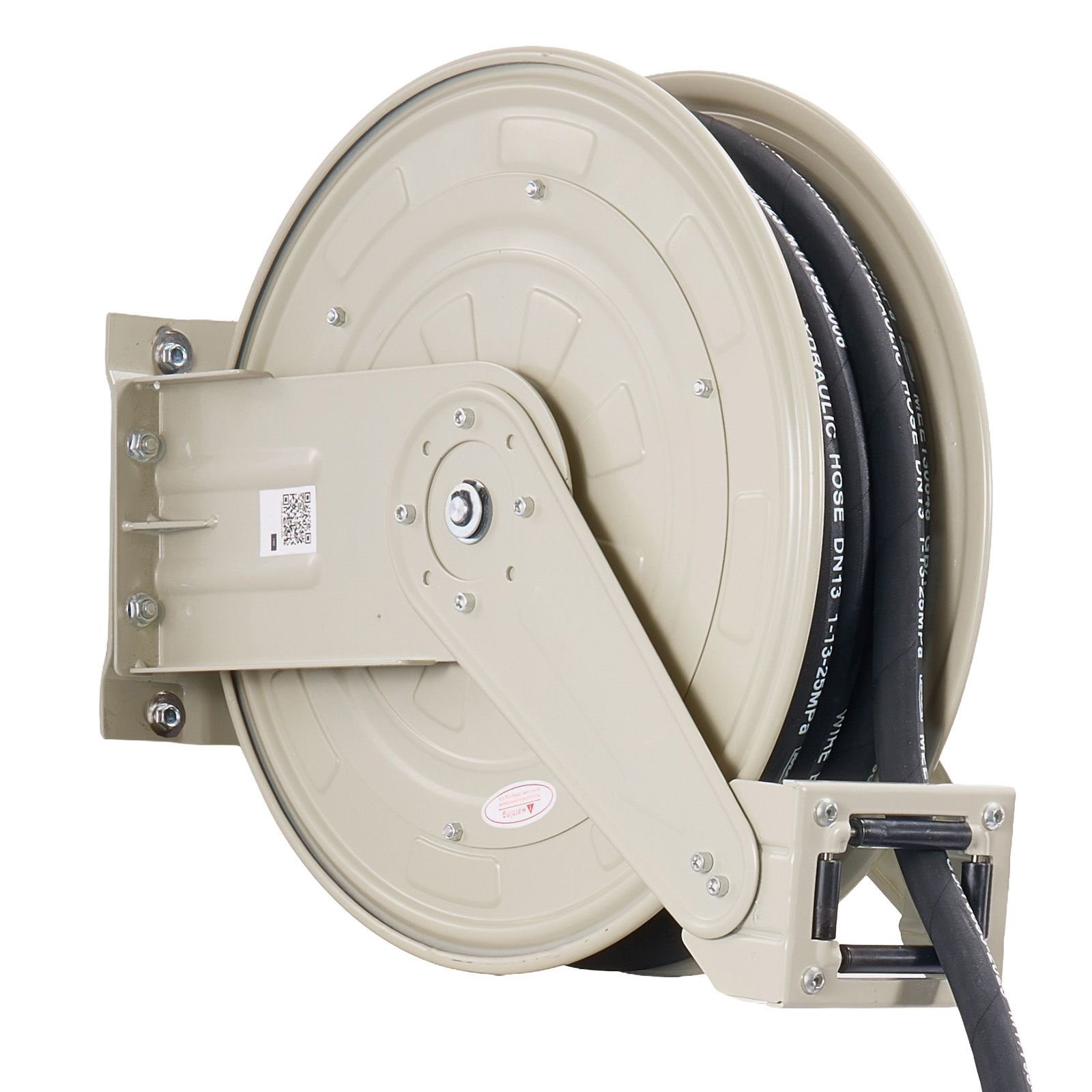 oil hose reel, 1/2 inch x 50 ft retractable, spring driven auto swivel rewind, max 3625 psi, heavy duty carbon steel construction with steel wire braided hose, for engine / gear / hydraulic oil