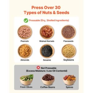 oil press machine, 11 lbs/h capacity, 1250w oil extractor machine, automatic electric oil maker for home commercial use, 122 f 572 f hot & cold pressing for peanuts sesames soybeans almonds