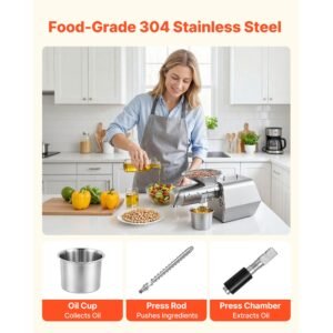 oil press machine, 11 lbs/h capacity, 1250w oil extractor machine, automatic electric oil maker for home commercial use, 122 f 572 f hot & cold pressing for peanuts sesames soybeans almonds