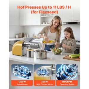 oil press machine, 11 lbs/h capacity, 1250w oil extractor machine, automatic electric oil maker for home commercial use, 122 f 572 f hot & cold pressing for peanuts sesames soybeans almonds