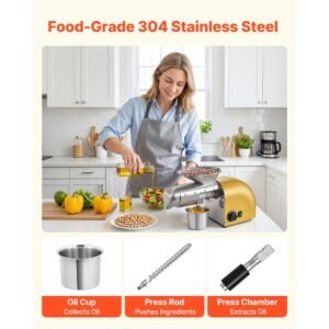 oil press machine, 11 lbs/h capacity, 1250w oil extractor machine, automatic electric oil maker for home commercial use, 122 f 572 f hot & cold pressing for peanuts sesames soybeans almonds