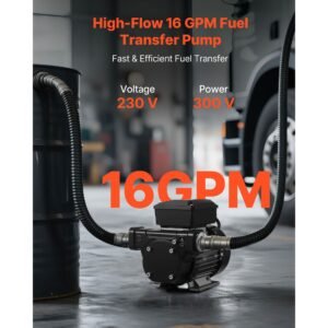 oil transfer pump 110v, 16 gpm 60 l/min, ac electric fuel transfer pump for diesel kerosene biodiesel, 8 ft/2.4 m max suction lift, 45 ft/13.7 m max lift, for vehicles, construction sites, farms