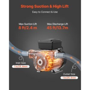oil transfer pump 110v, 16 gpm 60 l/min, ac electric fuel transfer pump for diesel kerosene biodiesel, 8 ft/2.4 m max suction lift, 45 ft/13.7 m max lift, for vehicles, construction sites, farms