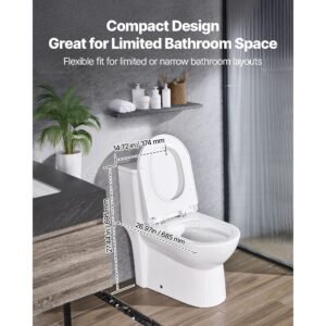 one piece toilet, elongated toilet vortex dual flush 1.1/1.6 gpf, toilets for bathroom with comfortable chair seat, 12 inch rough in, black + white, easy clean skirted design, standard height