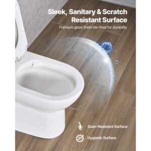 one piece toilet, elongated toilet vortex dual flush 1.1/1.6 gpf, toilets for bathroom with comfortable chair seat, 12 inch rough in, black + white, easy clean skirted design, standard height
