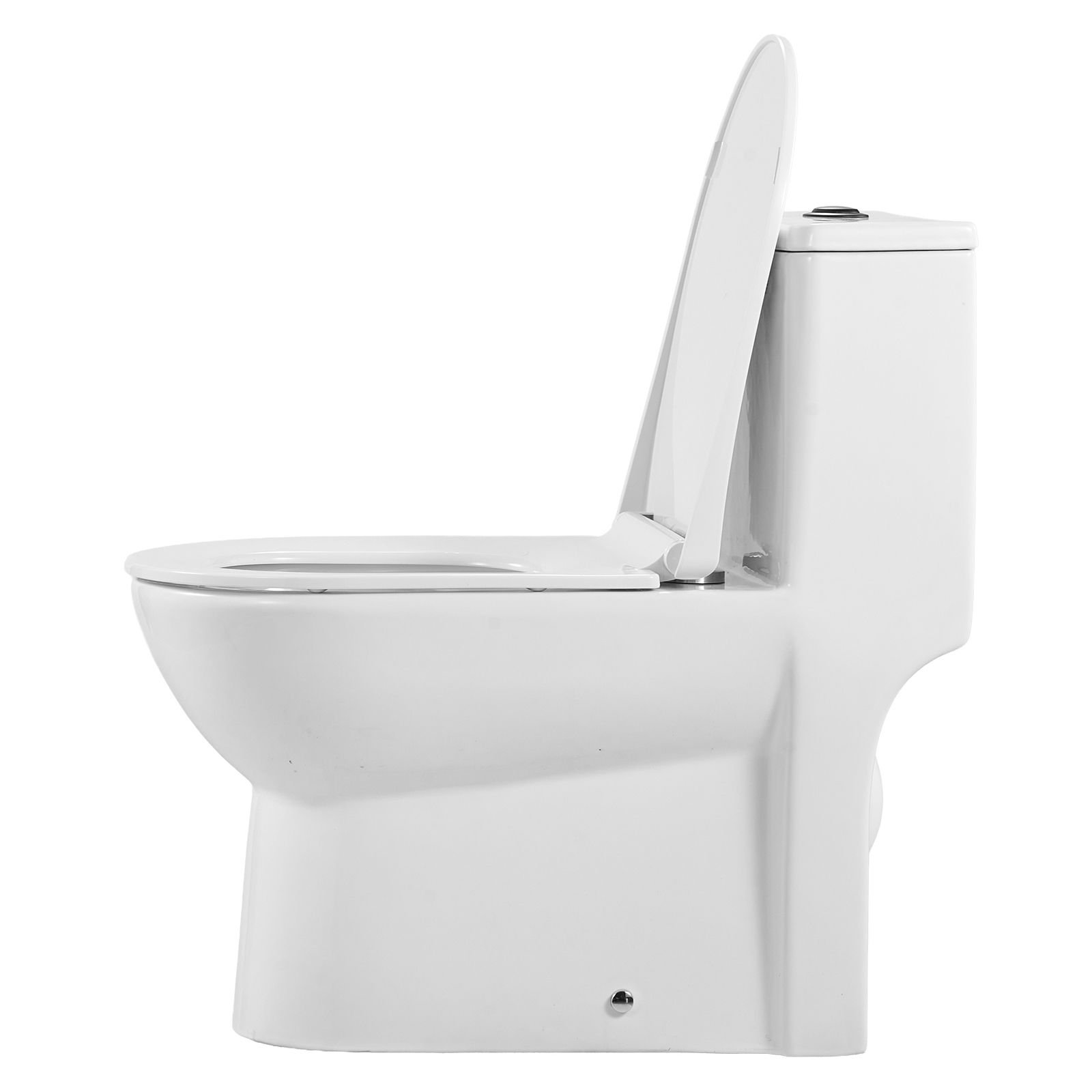 one piece toilet, elongated toilet vortex dual flush 1.1/1.6 gpf, toilets for bathroom with comfortable chair seat, 12 inch rough in, black + white, easy clean skirted design, standard height