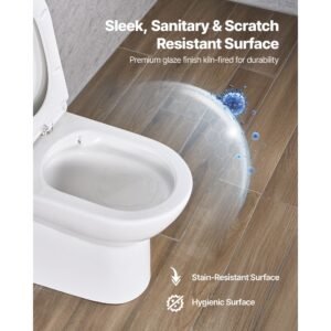 one piece toilet, elongated toilet vortex dual flush 1.1/1.6 gpf, toilets for bathroom with comfortable chair seat, standard height, easy clean skirted design, 12 inch rough in, white + silver