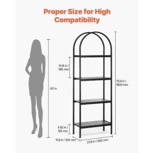 open bookshelf, 4 tier, arched bookcase storage shelves with metal frame, industrial metal book organizer, freestanding display rack tall shelving unit, for office, bedroom, living room, black