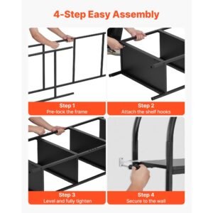 open bookshelf, 4 tier, arched bookcase storage shelves with metal frame, industrial metal book organizer, freestanding display rack tall shelving unit, for office, bedroom, living room, black