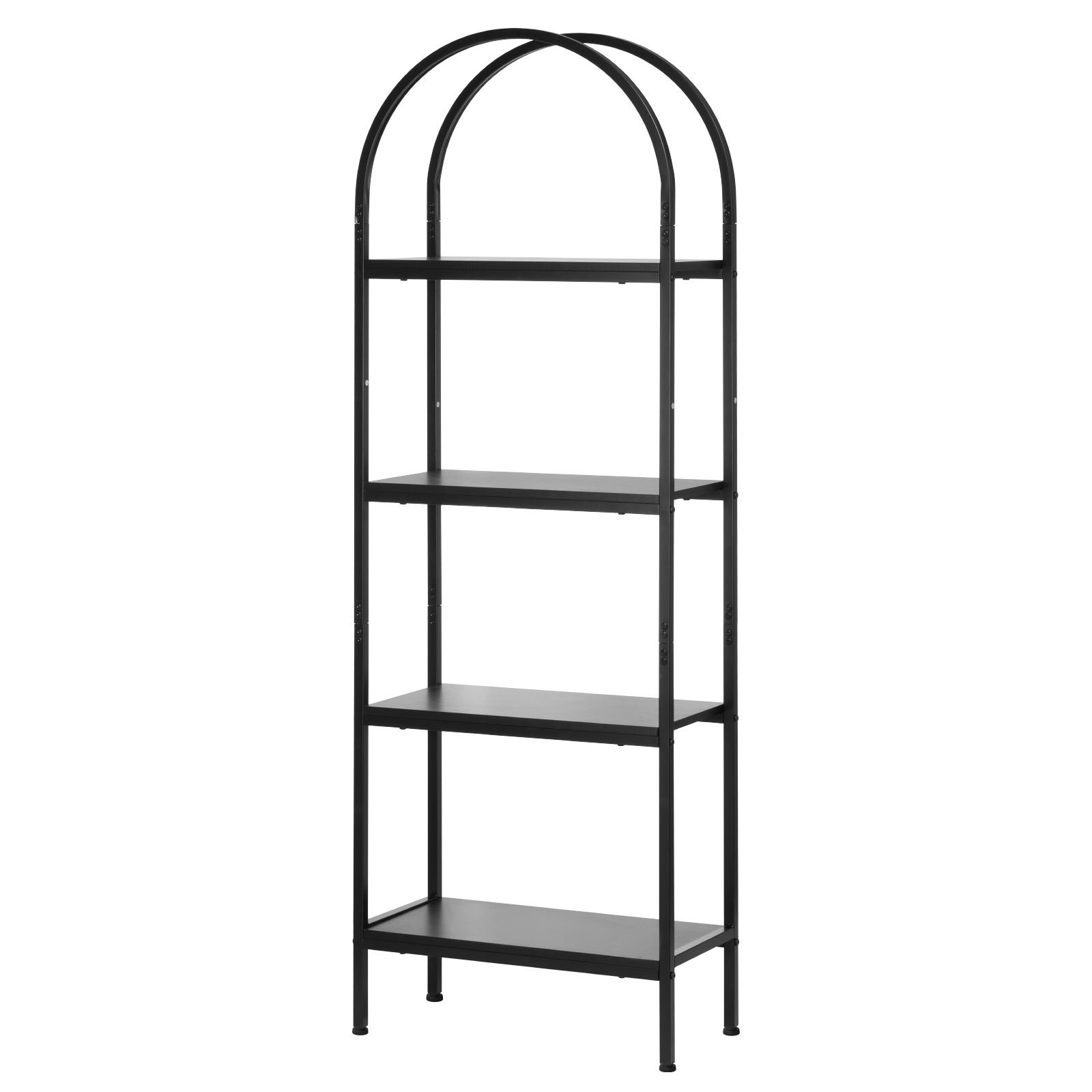 open bookshelf, 4 tier, arched bookcase storage shelves with metal frame, industrial metal book organizer, freestanding display rack tall shelving unit, for office, bedroom, living room, black