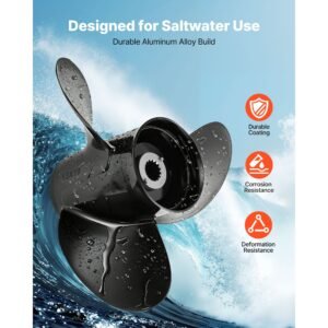 outboard propeller, upgrade oem 15 spline tooth aluminum outboard boat propeller fit mercury engines 40 140 hp, 4 1/4" gearcase, 3 blade, rh (right hand rotation), oem parts no. 48 77346a45