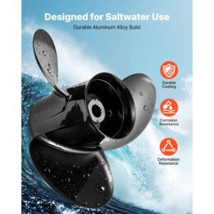 outboard propeller, upgrade oem 15 spline tooth aluminum outboard boat propeller fit mercury/mariner engines 135 300 hp, 4 3/4" gearcase, 3 blade, rh (right hand rotation), oem no. 48 832830a45