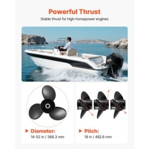 outboard propeller, upgrade oem 15 spline tooth aluminum outboard boat propeller fit mercury/mariner engines 135 300 hp, 4 3/4" gearcase, 3 blade, rh (right hand rotation), oem no. 48 832830a45