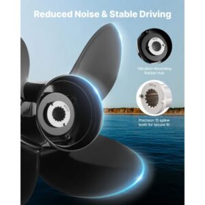 outboard propeller, upgrade oem 15 spline tooth aluminum outboard boat propeller fit mercury/mariner engines 135 300 hp, 4 3/4" gearcase, 4 blade, rh (right hand rotation), oem no. 48 8m0084495
