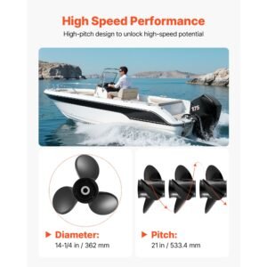 outboard propeller, upgrade oem 15 spline tooth aluminum outboard boat propeller fit mercury/mariner engines 90 400 hp, 4 3/4" gearcase, 3 blade, rh (right hand rotation), oem no. 48 832832a45
