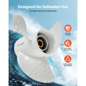 outboard propeller, upgrade oem 15 spline tooth aluminum outboard boat propeller fit yamaha engines 60 130 hp, 4 1/4" gearcase, 3 blade, rh (right hand rotation), oem parts no. 6e5 45947 00 el