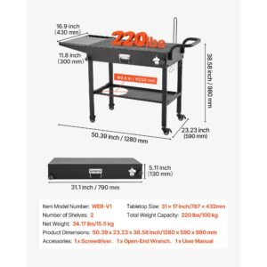 outdoor grill cart, 31.0 x 17.0 inch tabletop size grilling table, foldable outdoor cooking table with tissue holder, hooks, wheels, side table, bbq prep tables for picnic, kitchen, courtyard